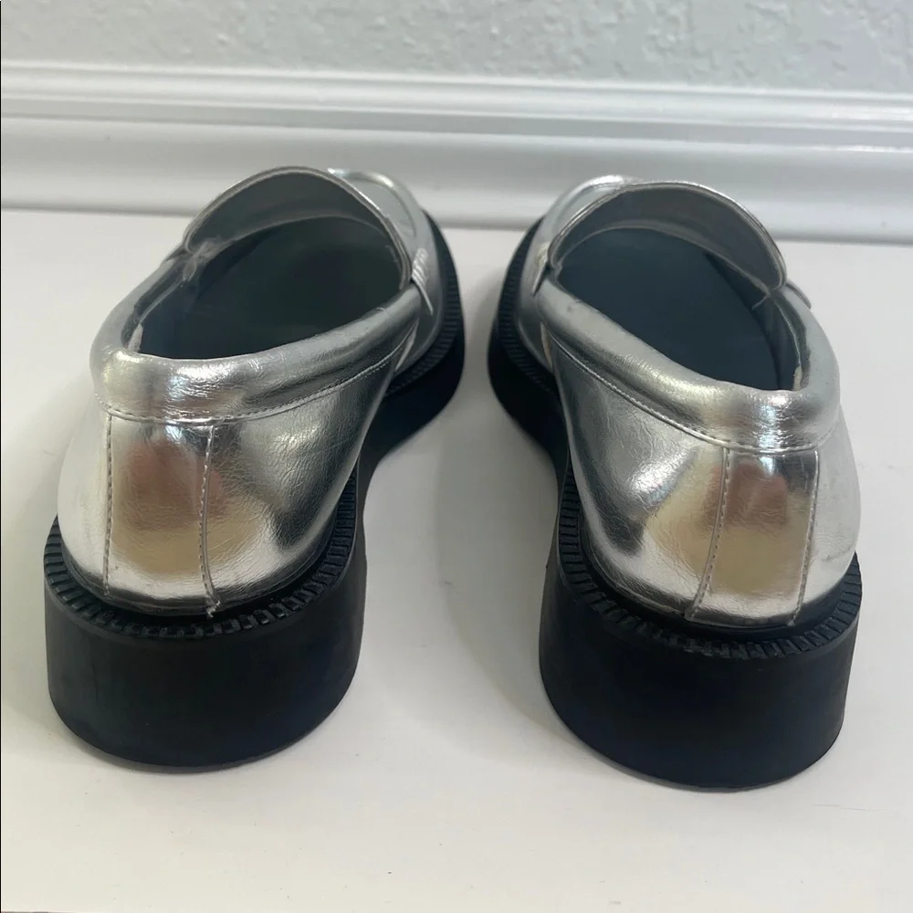 NEW Zara Metallic Silver Loafers Size 39